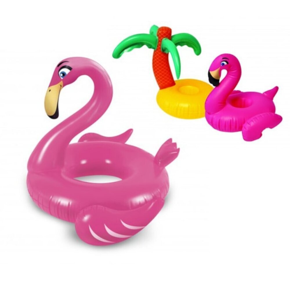 Flamingo Palm Tree Drink Cup Holders Blow Up Pool Beach Summer Tropical 2 Piece